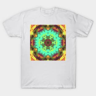 Retro Mandala Flower Green Orange and Purple T-Shirt